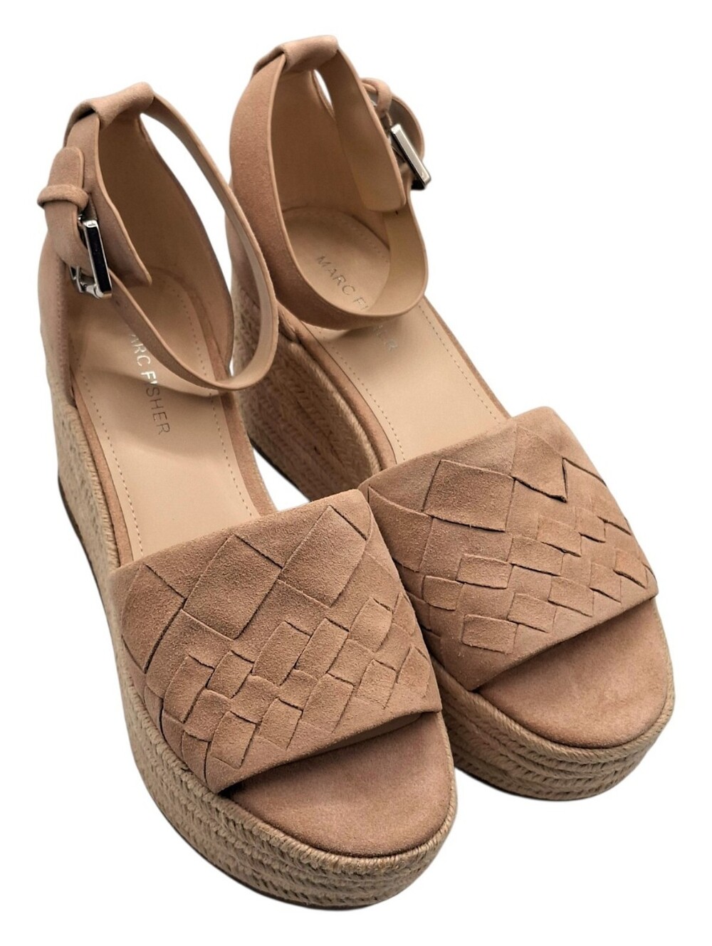 Marc Fisher Woven Ankle-Strap Wedge Sandal in Light Natural Suede Size 9.5 - Picture 6 of 6